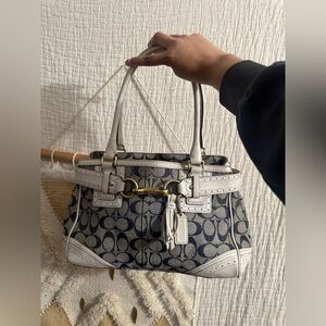 Coach Denim and White Monogram Shoulder Bag EUC